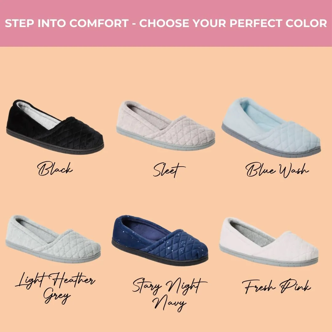 Dearfoams Women's Katie Velour Secure-fit Closed Back Memory Foam Comfort Slip on Loafer with Rubber Sole Slipper
