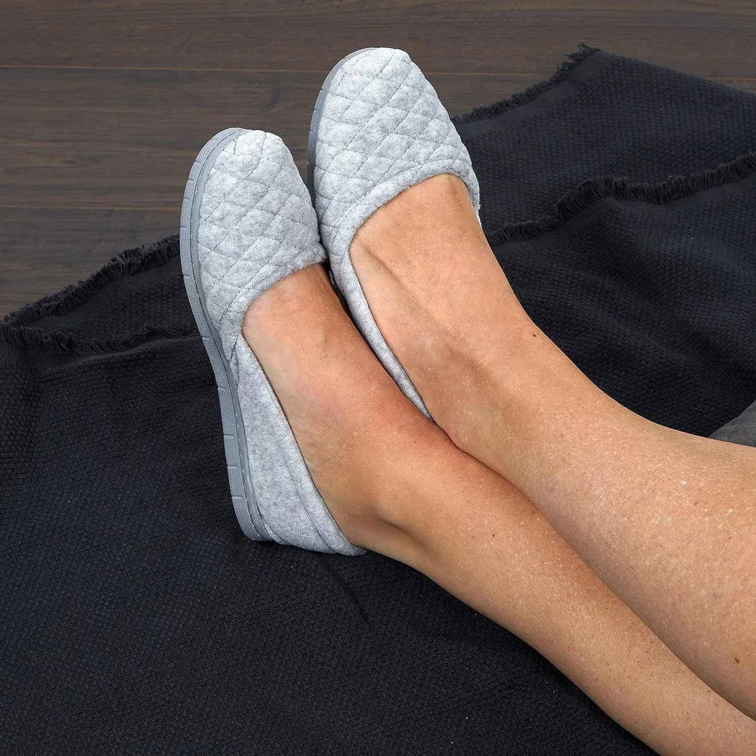 Dearfoams Women's Katie Velour Secure-fit Closed Back Memory Foam Comfort Slip on Loafer with Rubber Sole Slipper