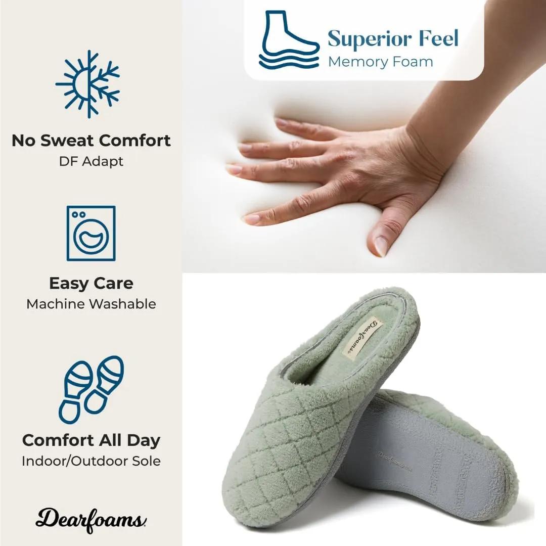Dearfoams Women's Memory Foam Washable Leslie Clog House Slipper with Wide Widths