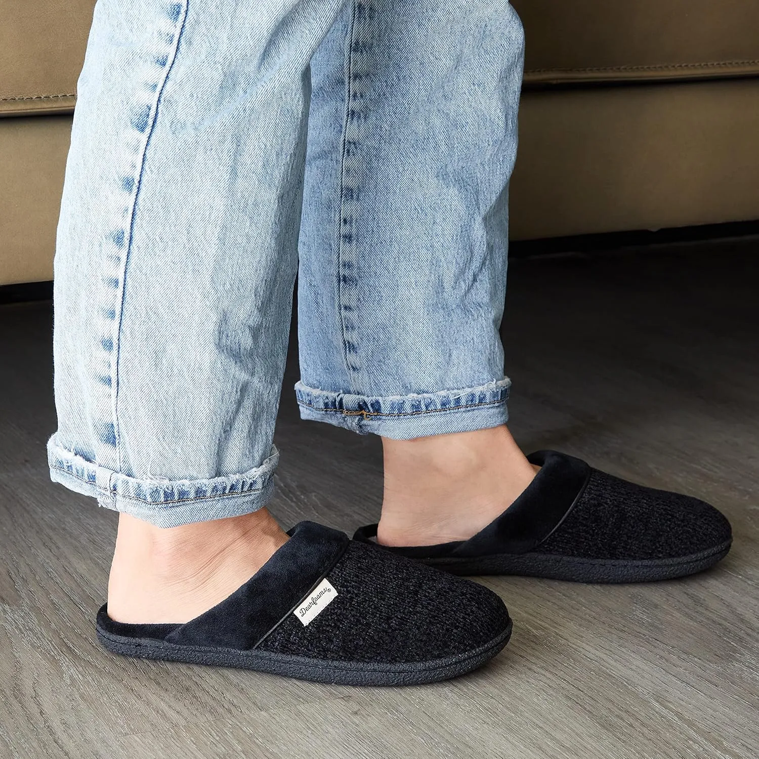 Dearfoams Women's Slip On Memory Foam Comfort Samatha Scuff House Slipper with Wide Widths
