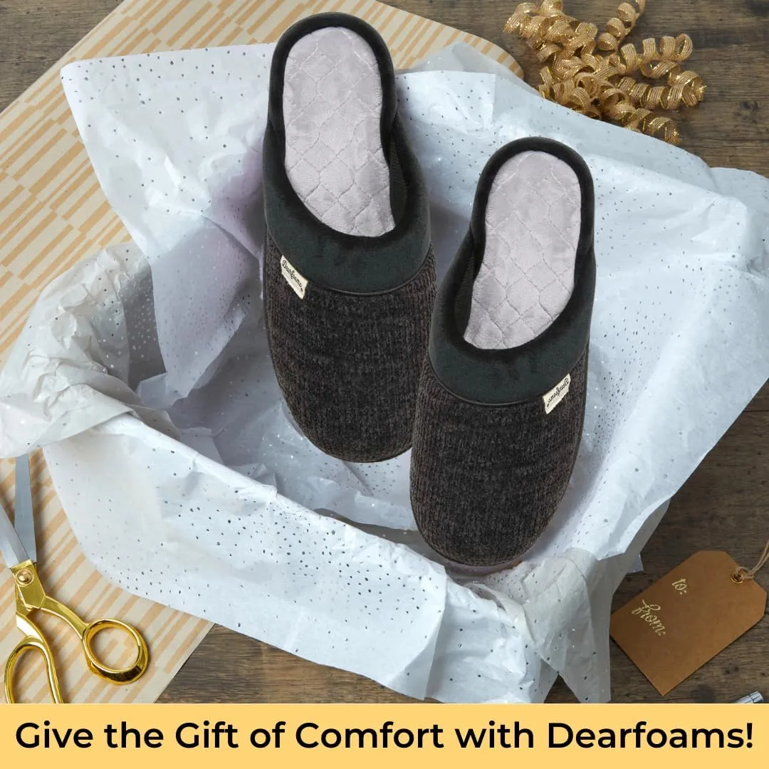 Dearfoams Women's Slip On Memory Foam Comfort Samatha Scuff House Slipper with Wide Widths
