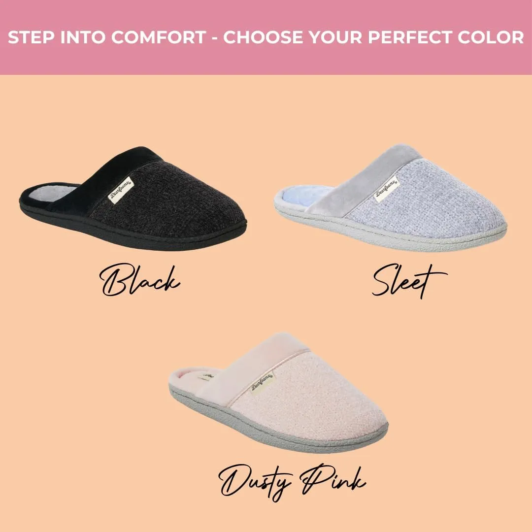Dearfoams Women's Slip On Memory Foam Comfort Samatha Scuff House Slipper with Wide Widths