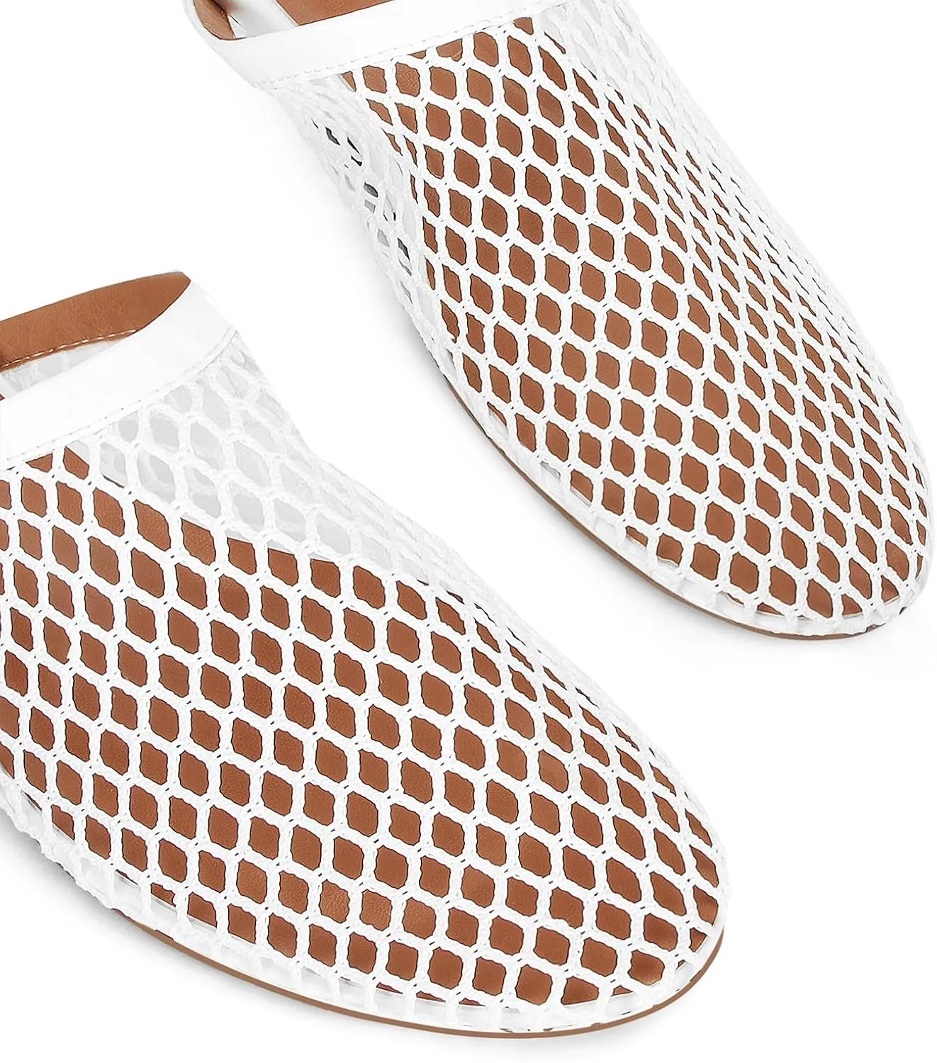 DOEYG Mesh Ballet Flats for Women Buckle Strap Comfy Casual Office Fishnet Ballerina Flat Shoes