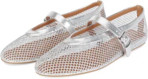DOEYG Mesh Ballet Flats for Women Buckle Strap Comfy Casual Office Fishnet Ballerina Flat Shoes