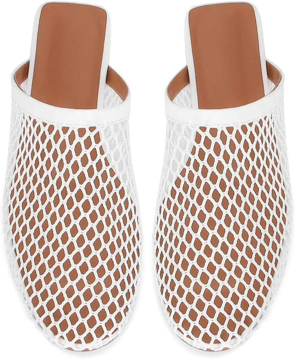 DOEYG Mesh Ballet Flats for Women Buckle Strap Comfy Casual Office Fishnet Ballerina Flat Shoes