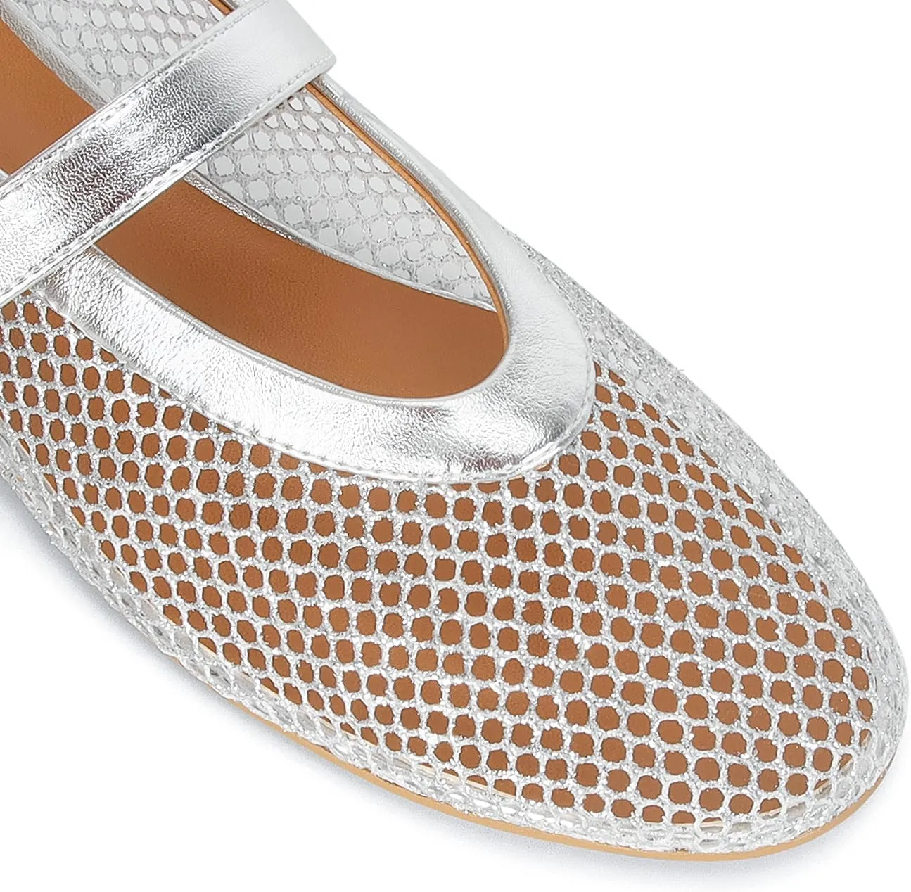 DOEYG Mesh Ballet Flats for Women Buckle Strap Comfy Casual Office Fishnet Ballerina Flat Shoes