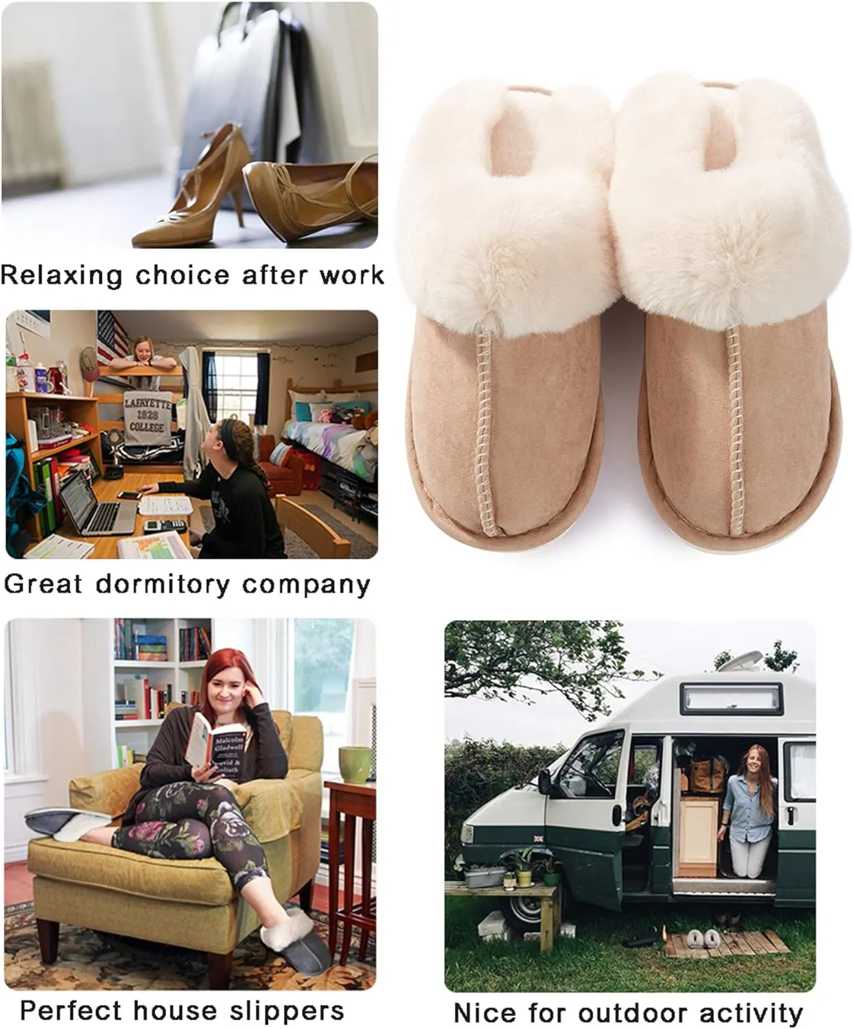 Donpapa Womens Slipper with Memory Foam Fluffy Soft Warm Slip On House Slippers Anti-Skid Cozy Plush for Indoor Outdoor