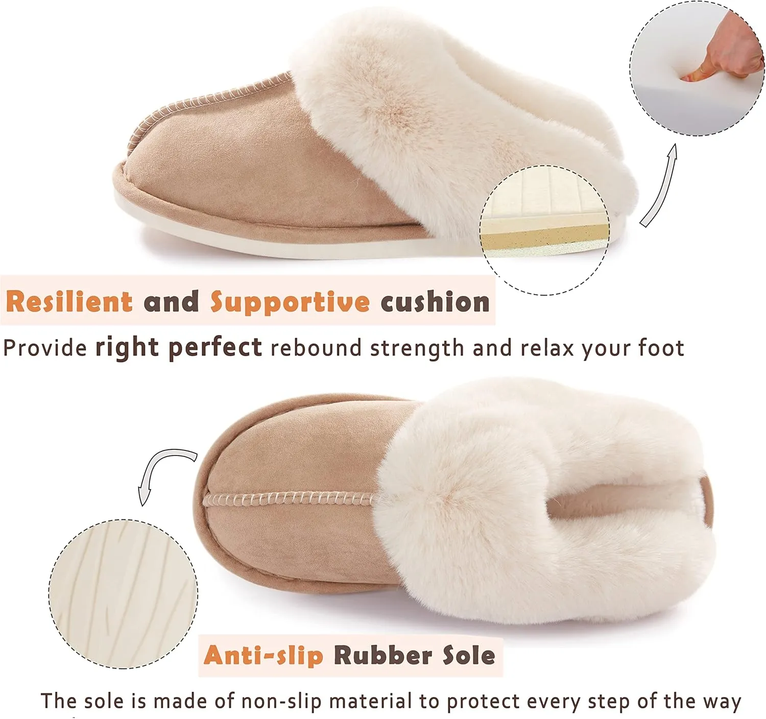 Donpapa Womens Slipper with Memory Foam Fluffy Soft Warm Slip On House Slippers Anti-Skid Cozy Plush for Indoor Outdoor