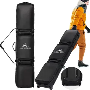 Double Rolling Ski Bag Padded Waterproof Snowboard Bag with Wheels for Air Travel Wheeled Ski Bag for Snowboard or Skis Accommodates Ski Boot