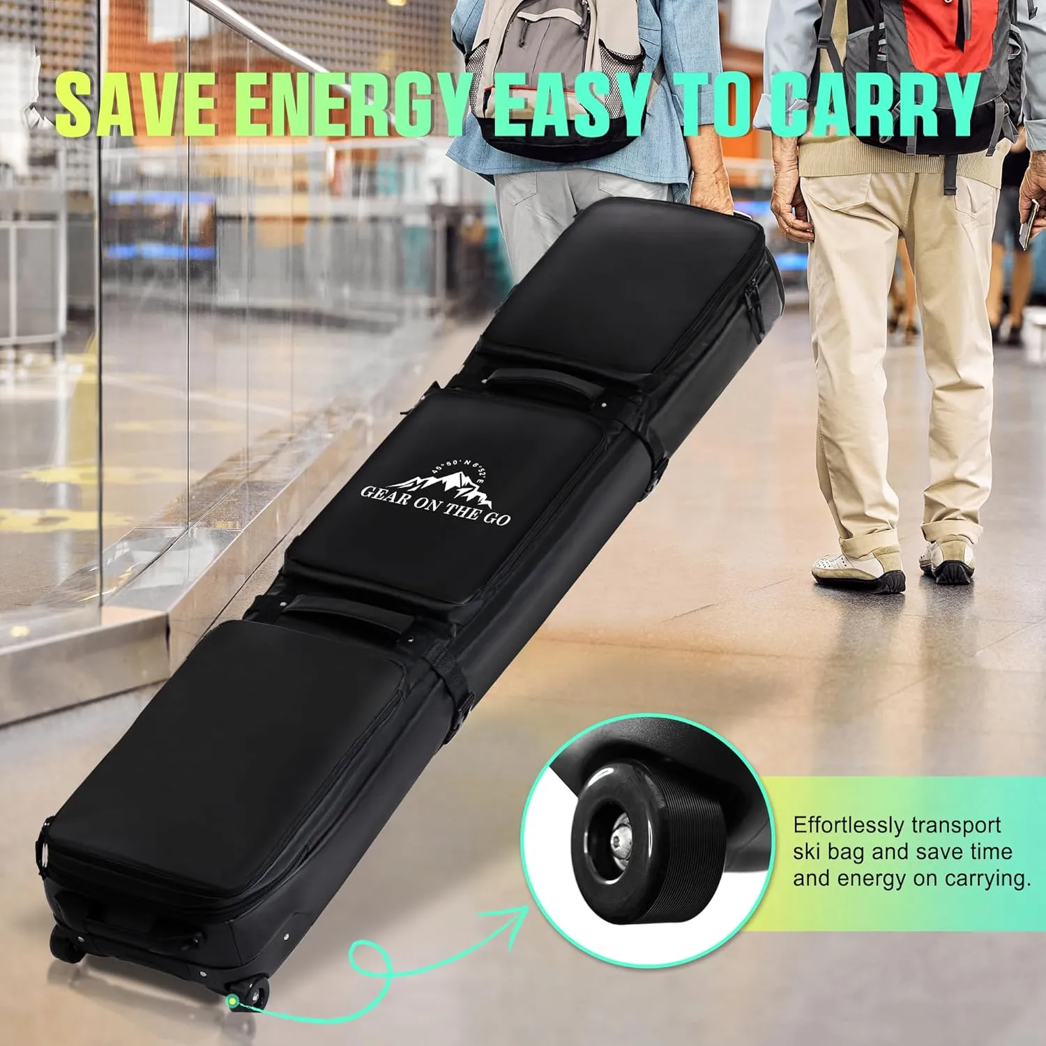 Double Rolling Ski Bag Padded Waterproof Snowboard Bag with Wheels for Air Travel Wheeled Ski Bag for Snowboard or Skis Accommodates Ski Boot
