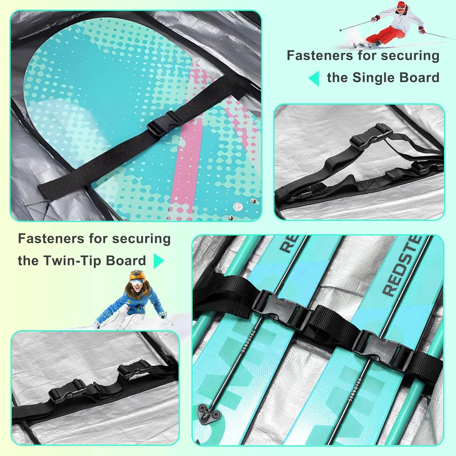 Double Rolling Ski Bag Padded Waterproof Snowboard Bag with Wheels for Air Travel Wheeled Ski Bag for Snowboard or Skis Accommodates Ski Boot