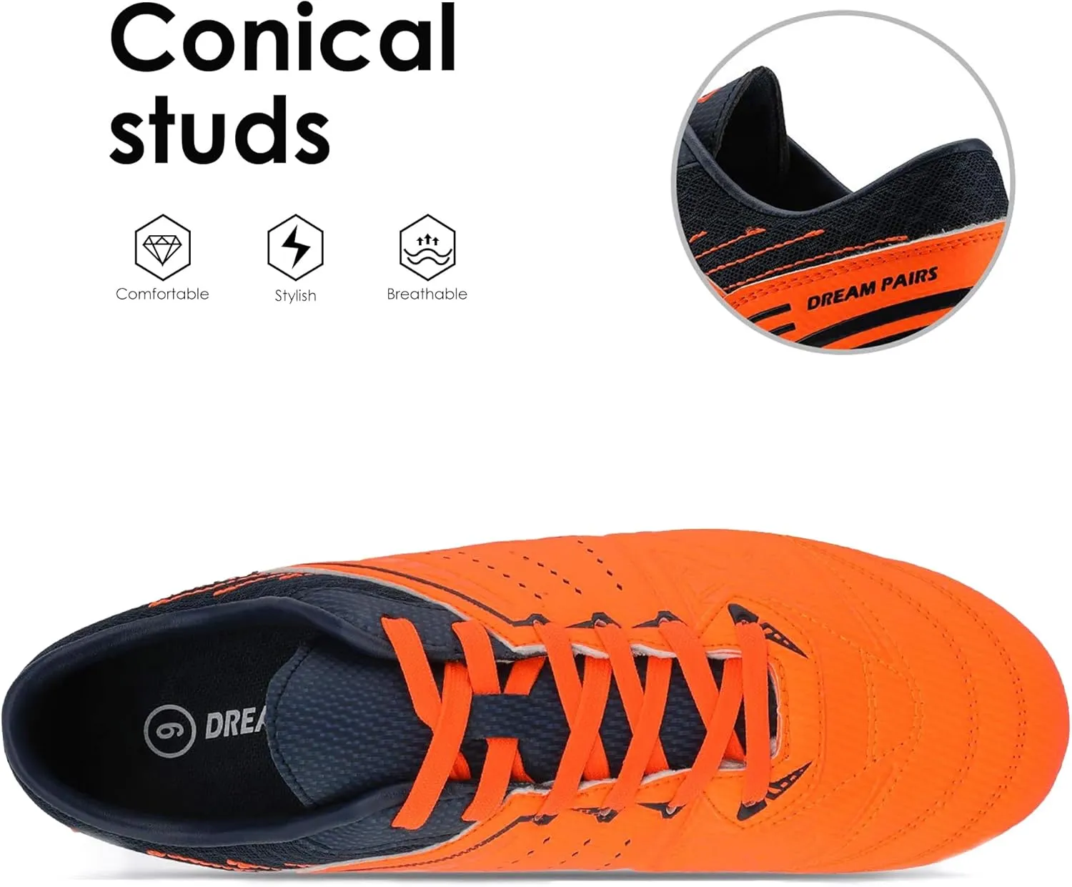 DREAM PAIRS Mens Sport Flexible Athletic Lace Up Light Weight Outdoor Cleats Football Soccer Shoes