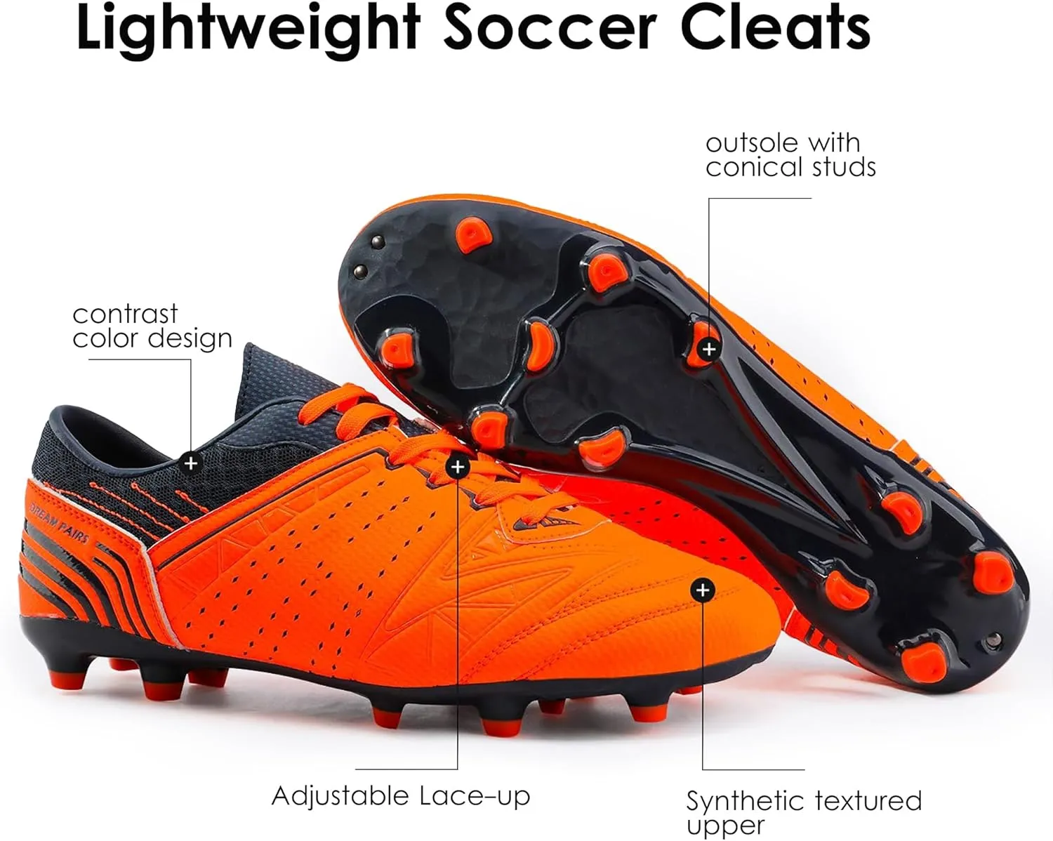 DREAM PAIRS Mens Sport Flexible Athletic Lace Up Light Weight Outdoor Cleats Football Soccer Shoes