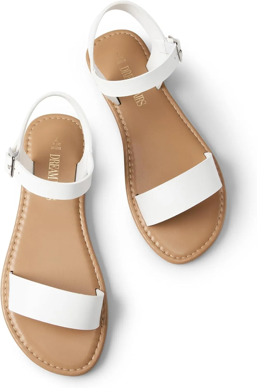 DREAM PAIRS Women's Ankle Strap Flat Sandals Open Toes One Band Buckle Summer Dressy Sandals
