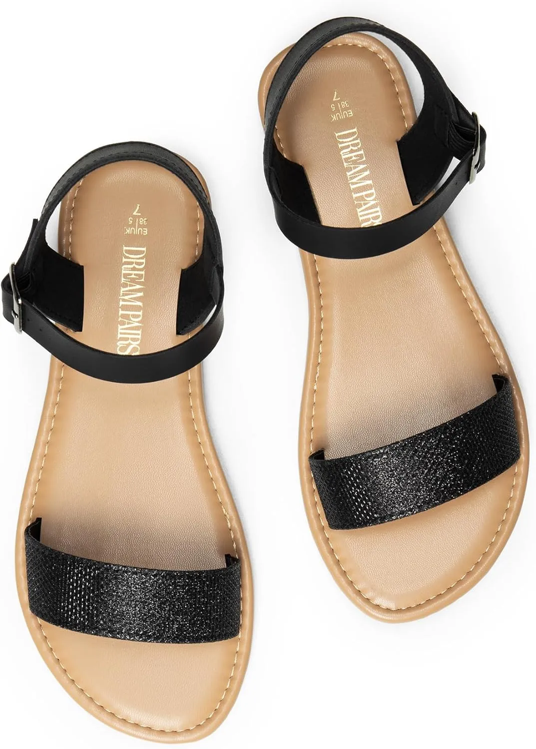 DREAM PAIRS Women's Ankle Strap Flat Sandals Open Toes One Band Buckle Summer Dressy Sandals