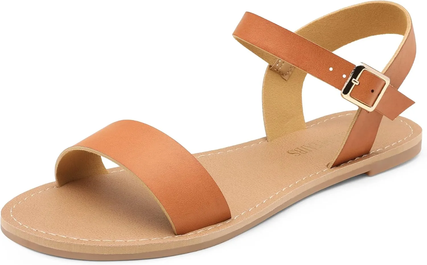 DREAM PAIRS Women's Ankle Strap Flat Sandals Open Toes One Band Buckle Summer Dressy Sandals