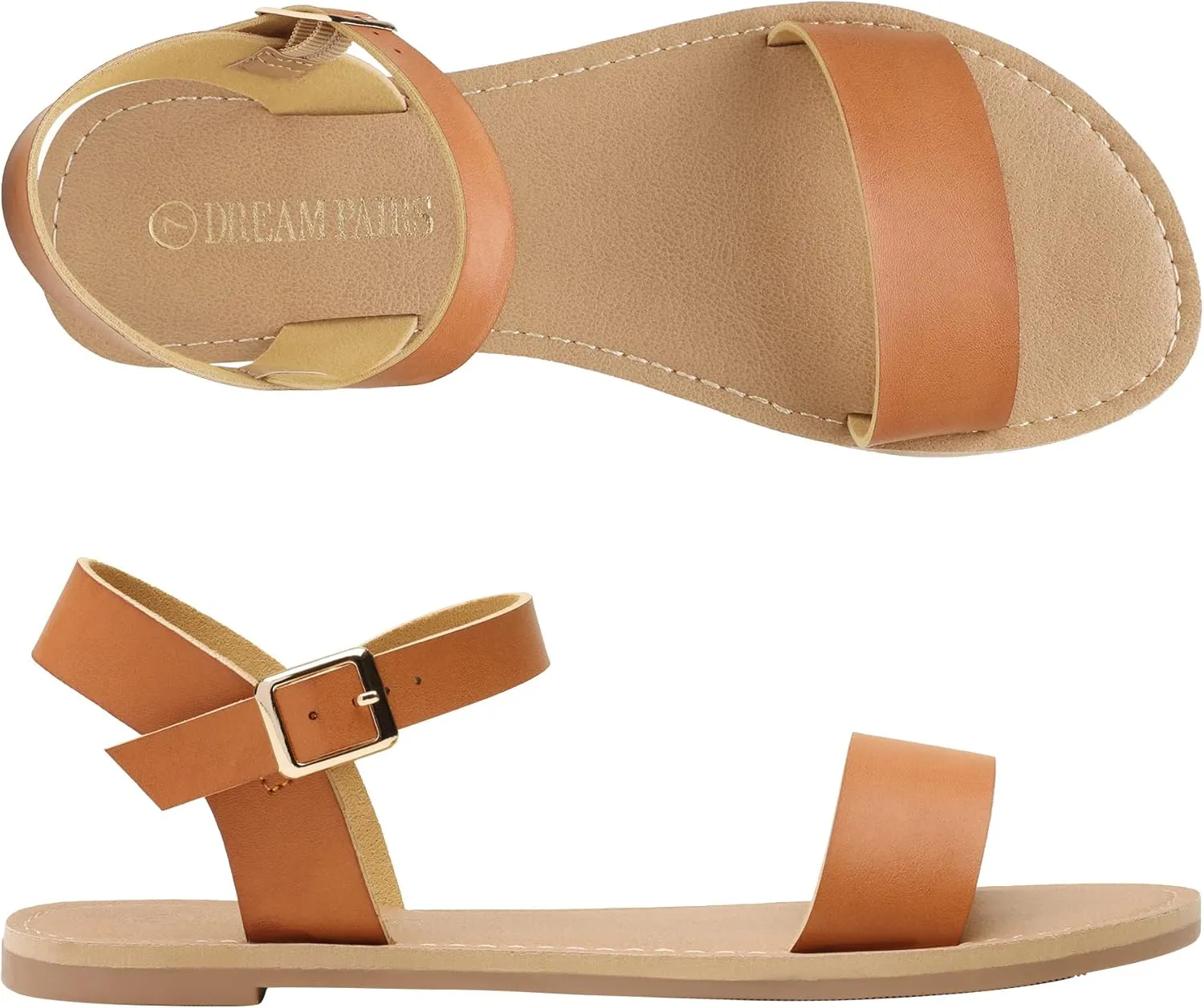 DREAM PAIRS Women's Ankle Strap Flat Sandals Open Toes One Band Buckle Summer Dressy Sandals