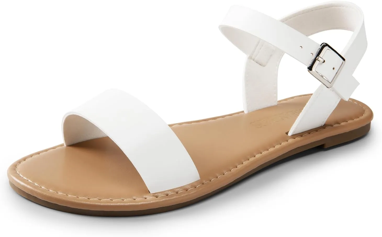 DREAM PAIRS Women's Ankle Strap Flat Sandals Open Toes One Band Buckle Summer Dressy Sandals