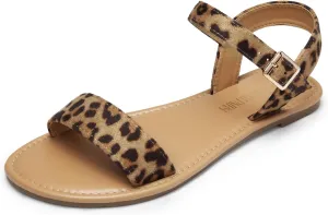 DREAM PAIRS Women's Ankle Strap Flat Sandals Open Toes One Band Buckle Summer Dressy Sandals