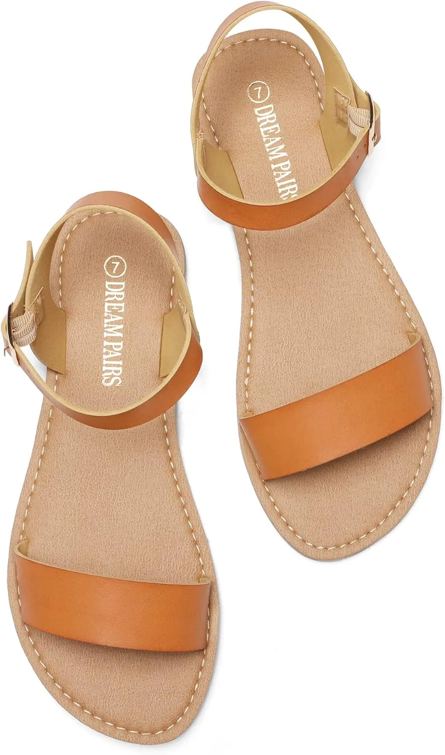 DREAM PAIRS Women's Ankle Strap Flat Sandals Open Toes One Band Buckle Summer Dressy Sandals