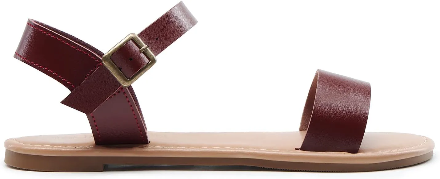 DREAM PAIRS Women's Ankle Strap Flat Sandals Open Toes One Band Buckle Summer Dressy Sandals