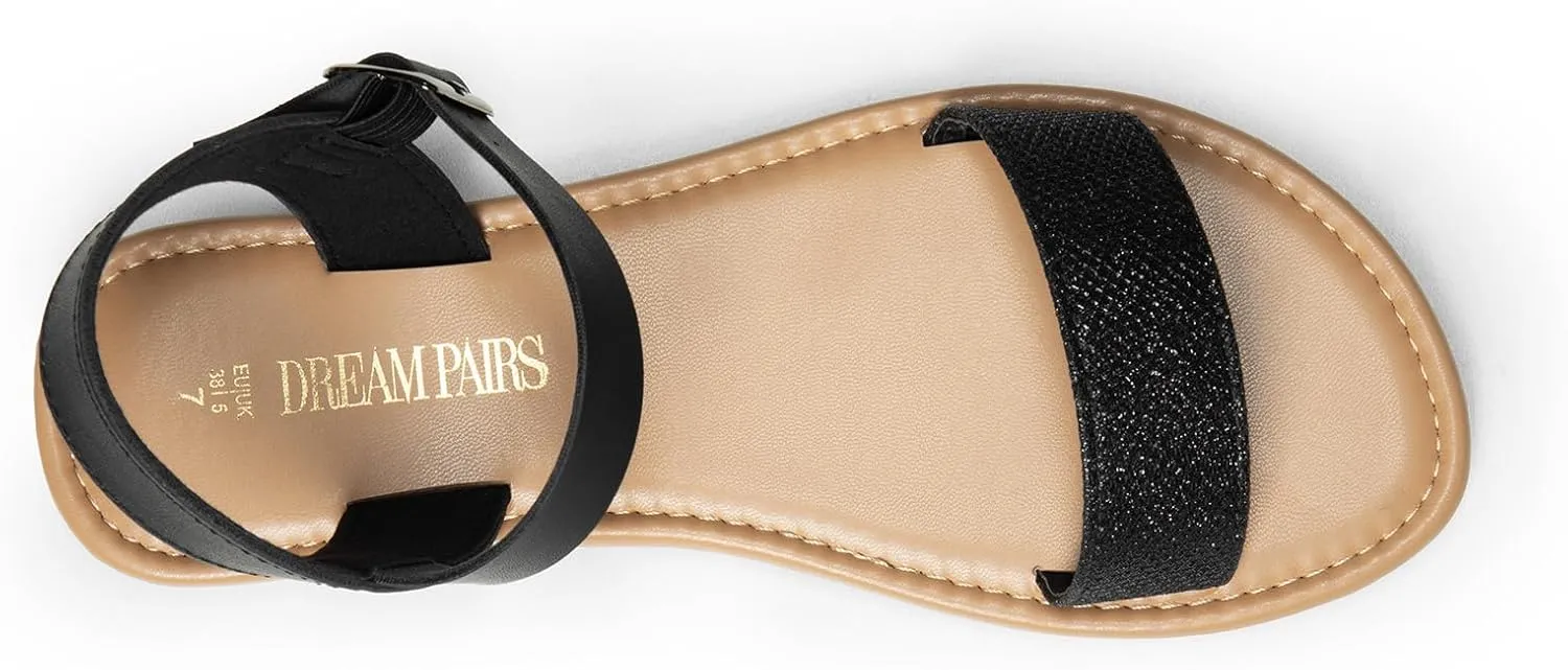 DREAM PAIRS Women's Ankle Strap Flat Sandals Open Toes One Band Buckle Summer Dressy Sandals