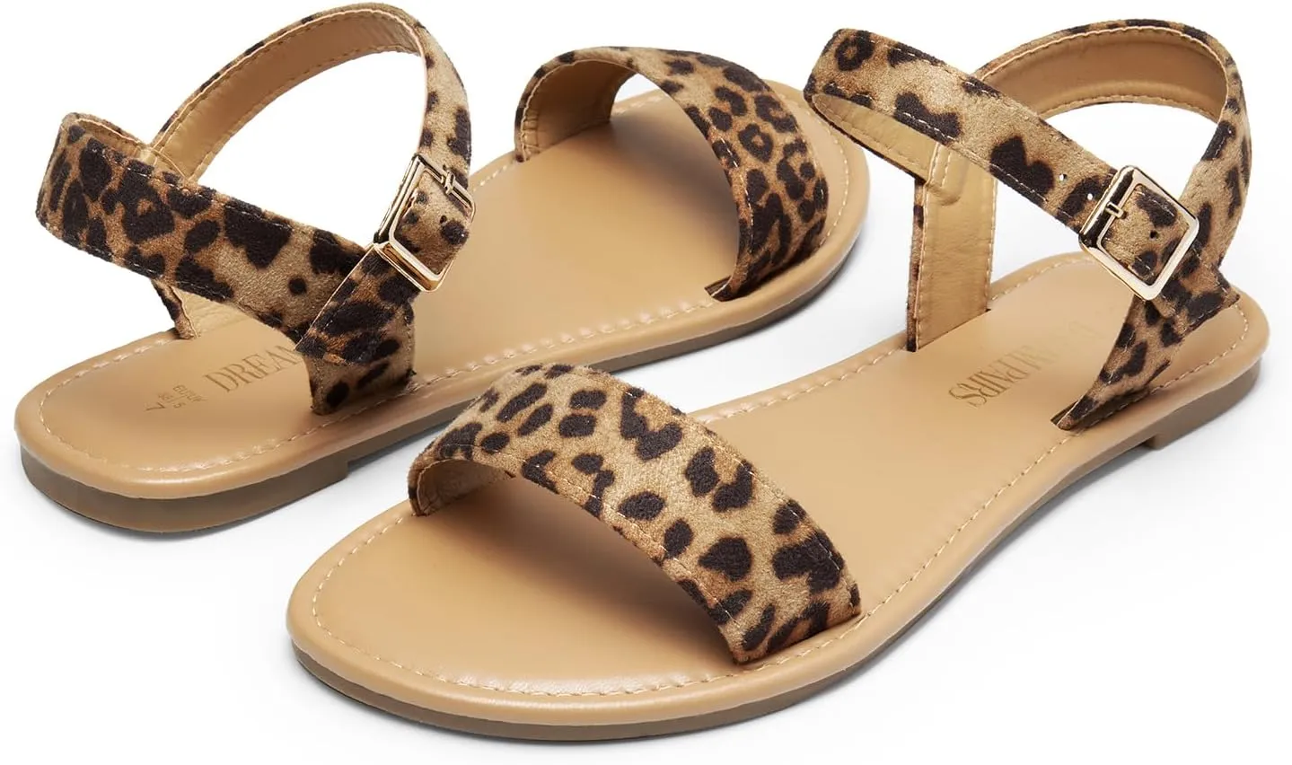 DREAM PAIRS Women's Ankle Strap Flat Sandals Open Toes One Band Buckle Summer Dressy Sandals