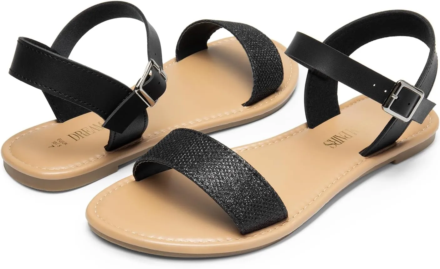 DREAM PAIRS Women's Ankle Strap Flat Sandals Open Toes One Band Buckle Summer Dressy Sandals