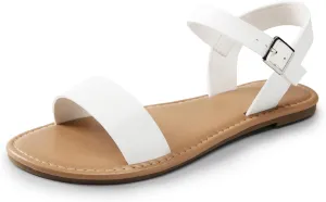 DREAM PAIRS Women's Ankle Strap Flat Sandals Open Toes One Band Buckle Summer Dressy Sandals