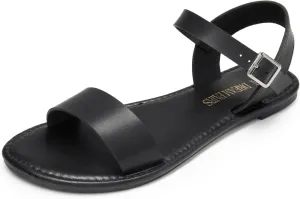 DREAM PAIRS Women's Ankle Strap Flat Sandals Open Toes One Band Buckle Summer Dressy Sandals