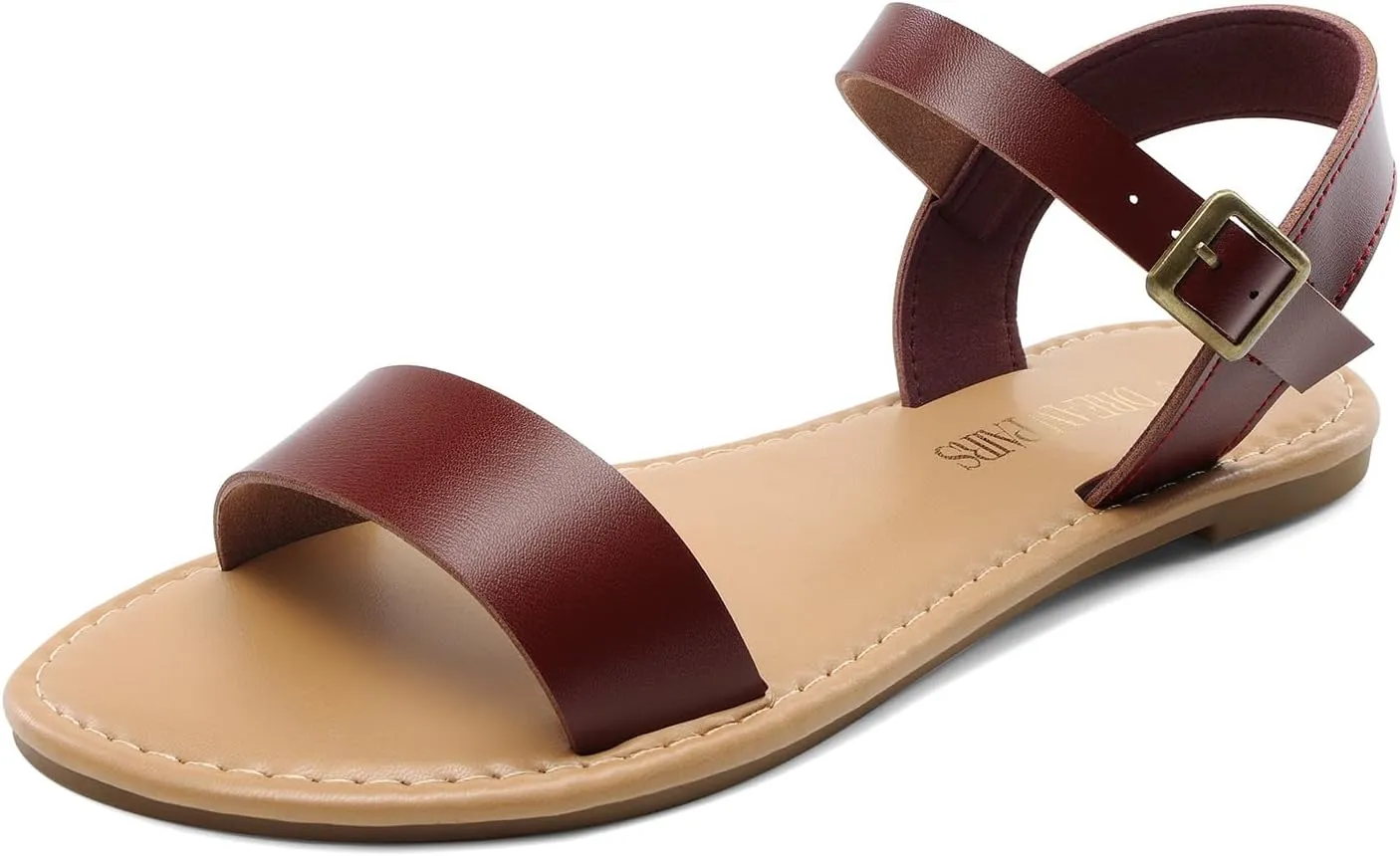 DREAM PAIRS Women's Ankle Strap Flat Sandals Open Toes One Band Buckle Summer Dressy Sandals