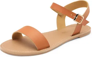 DREAM PAIRS Women's Ankle Strap Flat Sandals Open Toes One Band Buckle Summer Dressy Sandals
