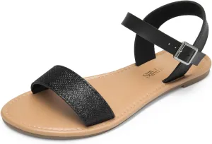 DREAM PAIRS Women's Ankle Strap Flat Sandals Open Toes One Band Buckle Summer Dressy Sandals
