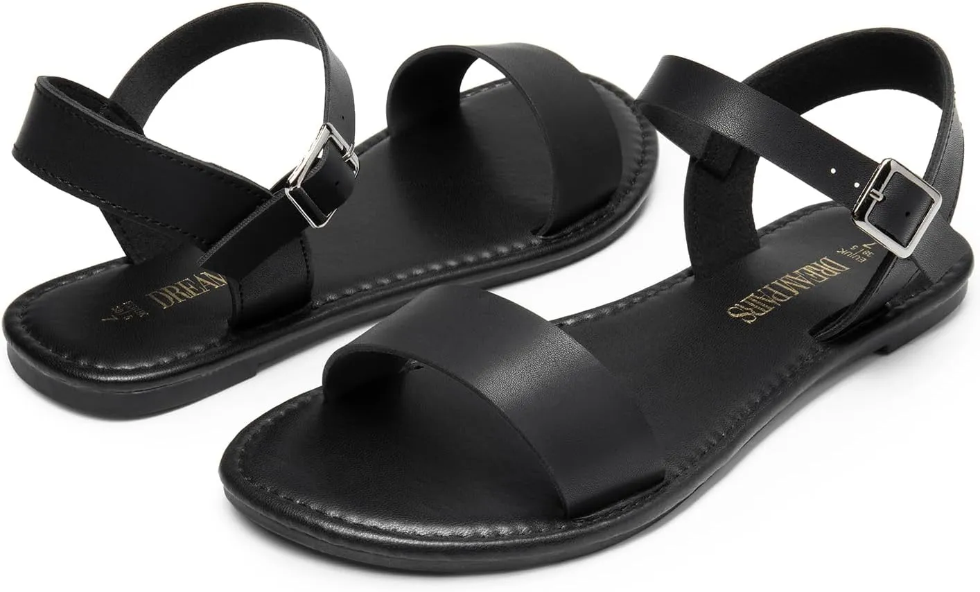 DREAM PAIRS Women's Ankle Strap Flat Sandals Open Toes One Band Buckle Summer Dressy Sandals
