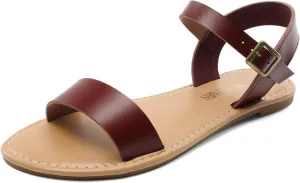 DREAM PAIRS Women's Ankle Strap Flat Sandals Open Toes One Band Buckle Summer Dressy Sandals