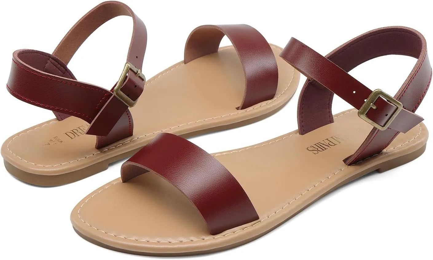 DREAM PAIRS Women's Ankle Strap Flat Sandals Open Toes One Band Buckle Summer Dressy Sandals