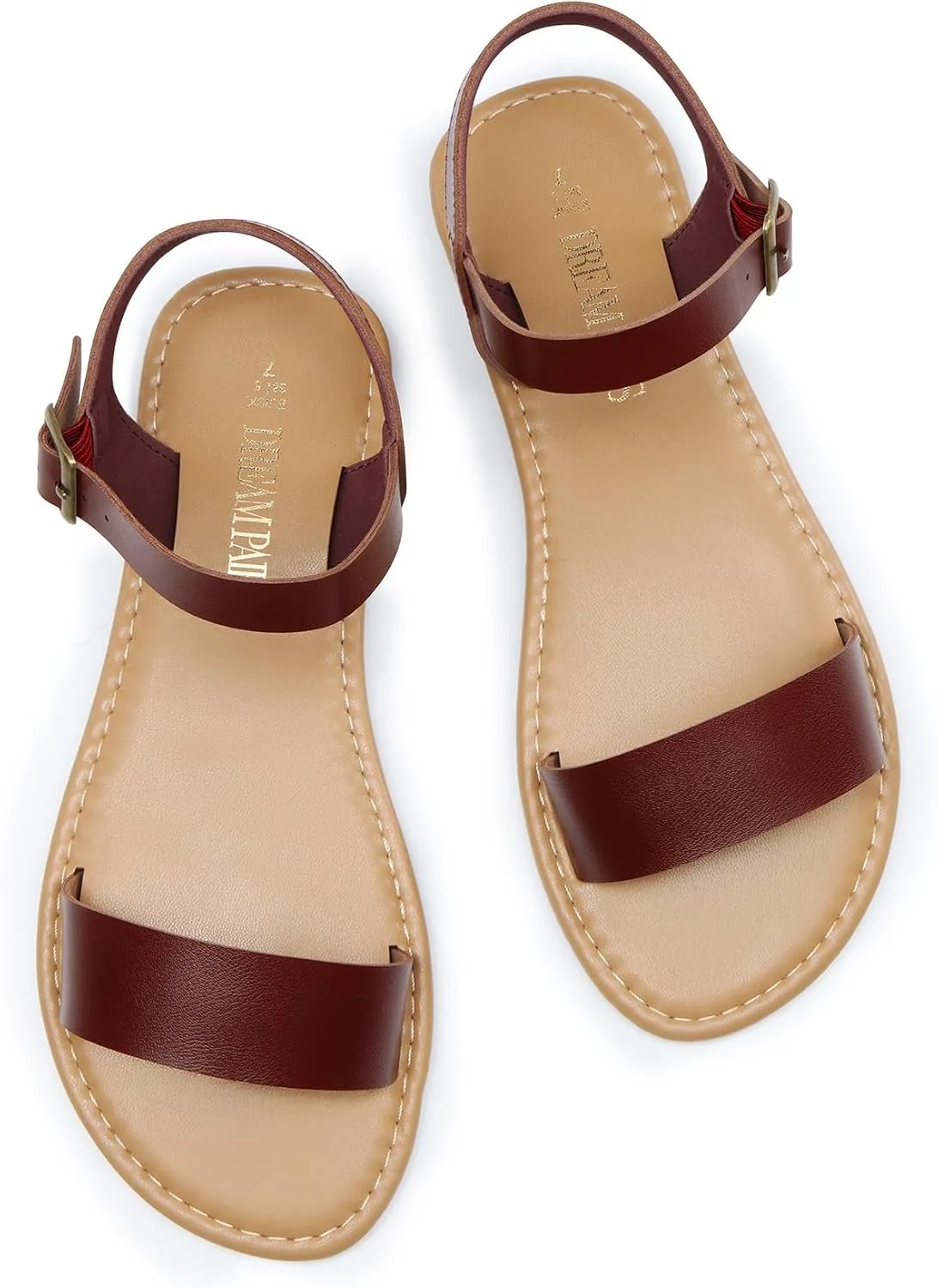 DREAM PAIRS Women's Ankle Strap Flat Sandals Open Toes One Band Buckle Summer Dressy Sandals