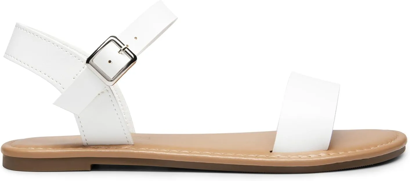 DREAM PAIRS Women's Ankle Strap Flat Sandals Open Toes One Band Buckle Summer Dressy Sandals