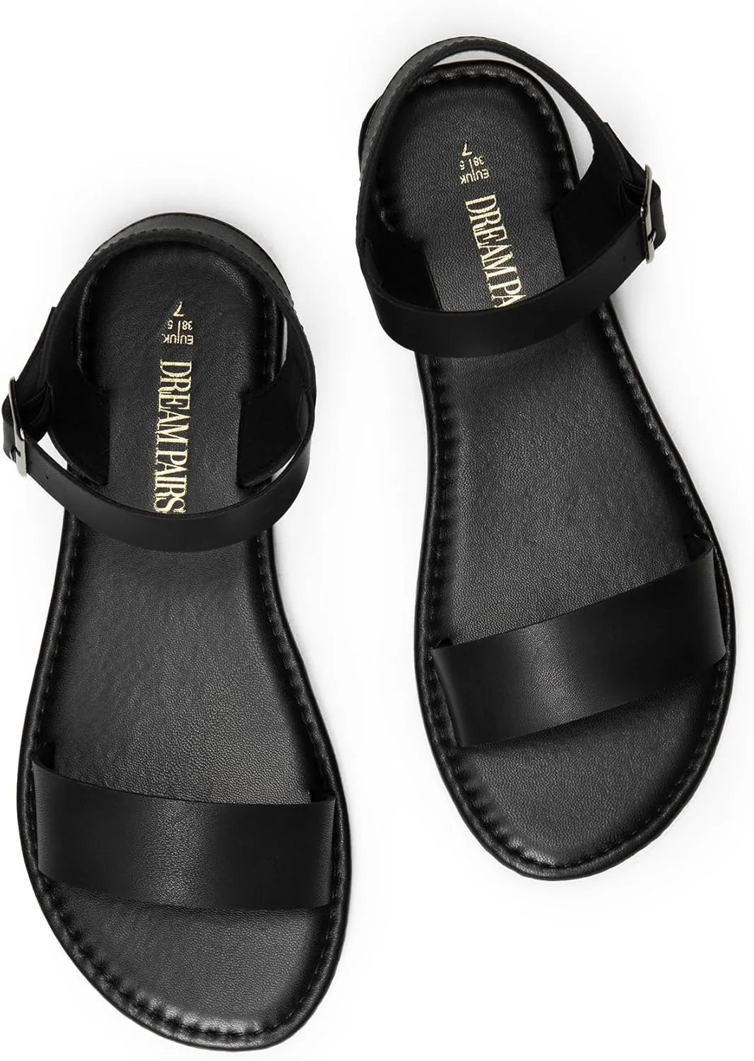 DREAM PAIRS Women's Ankle Strap Flat Sandals Open Toes One Band Buckle Summer Dressy Sandals