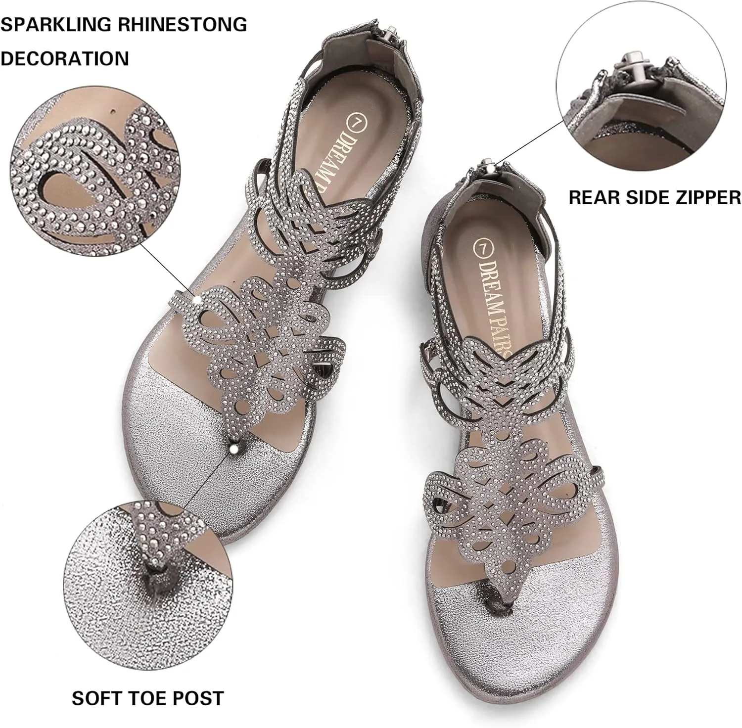 DREAM PAIRS Women's Jewel Rhinestones Design Ankle High Flat Sandals