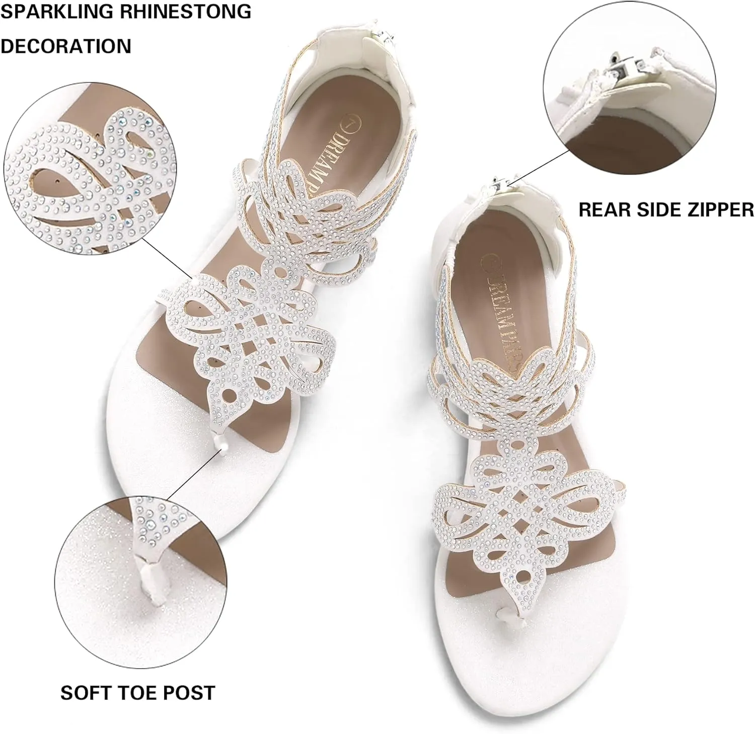 DREAM PAIRS Women's Jewel Rhinestones Design Ankle High Flat Sandals
