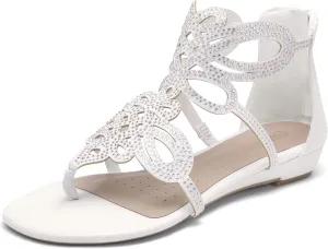 DREAM PAIRS Women's Jewel Rhinestones Design Ankle High Flat Sandals