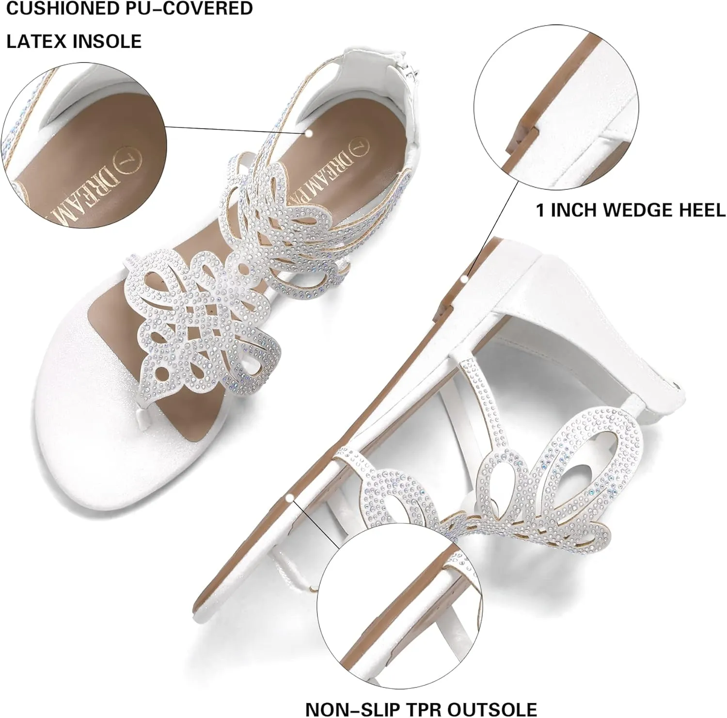DREAM PAIRS Women's Jewel Rhinestones Design Ankle High Flat Sandals