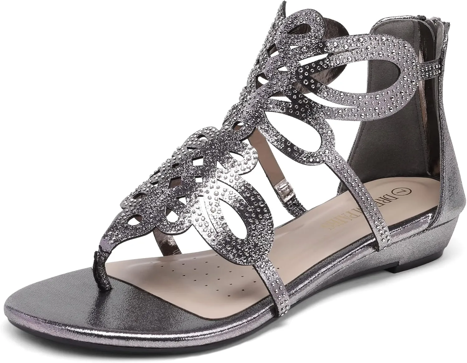 DREAM PAIRS Women's Jewel Rhinestones Design Ankle High Flat Sandals