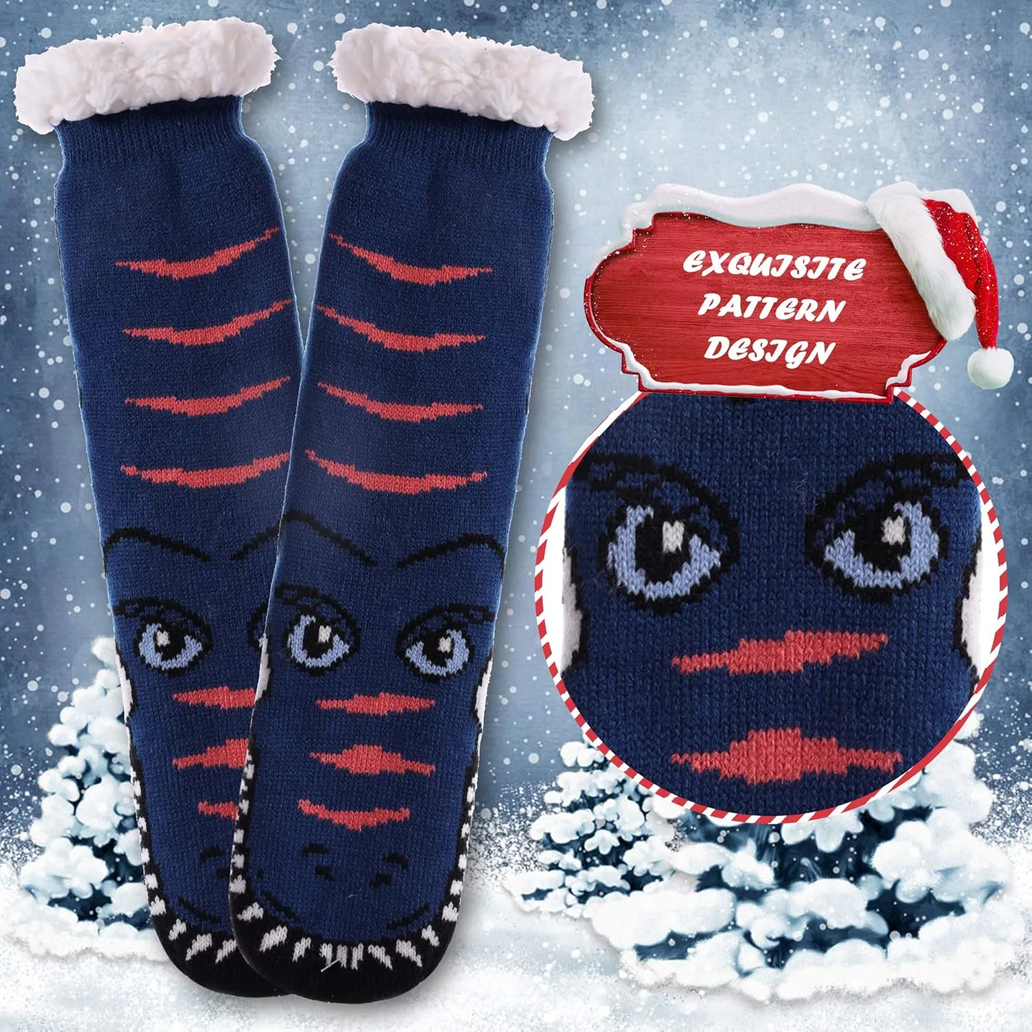 DYW Mens Slipper Socks Animal Fuzzy Non Slip Fluffy Winter Warm Soft Thick Fleece lined Thermal Home Socks