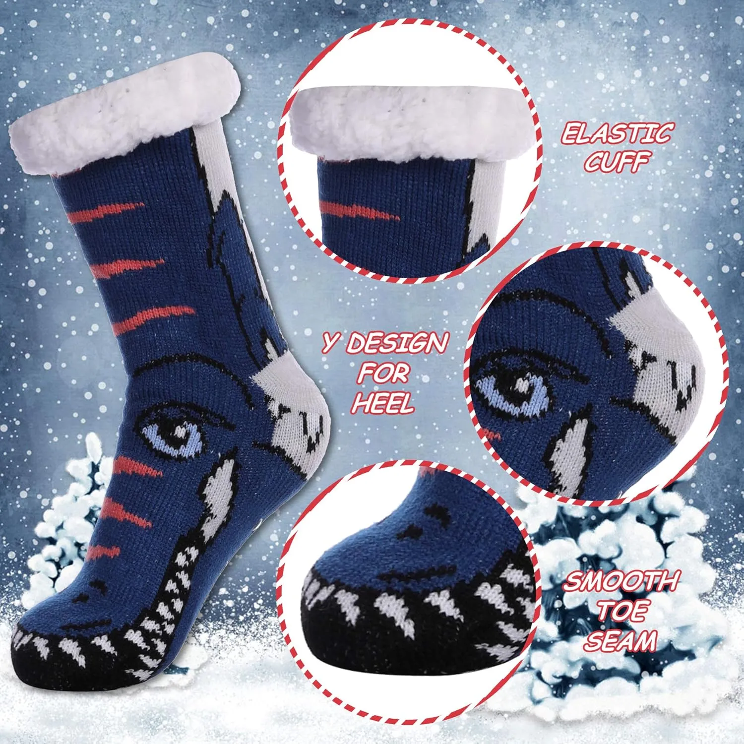 DYW Mens Slipper Socks Animal Fuzzy Non Slip Fluffy Winter Warm Soft Thick Fleece lined Thermal Home Socks