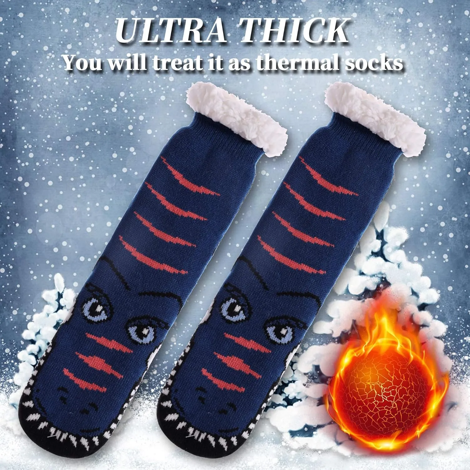 DYW Mens Slipper Socks Animal Fuzzy Non Slip Fluffy Winter Warm Soft Thick Fleece lined Thermal Home Socks