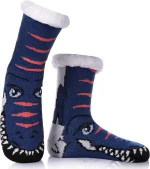 DYW Mens Slipper Socks Animal Fuzzy Non Slip Fluffy Winter Warm Soft Thick Fleece lined Thermal Home Socks