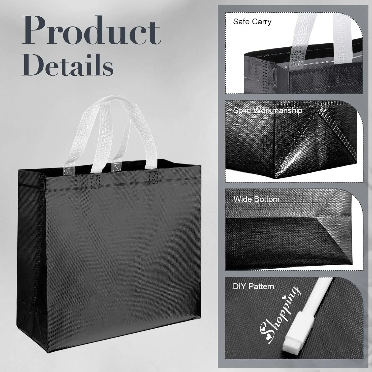 Eccliy 60 Pcs Reusable Gift Tote Bags Grocery Shopping Bag with Handles Thank You Gift Bags for Bridesmaid Wedding(Black)