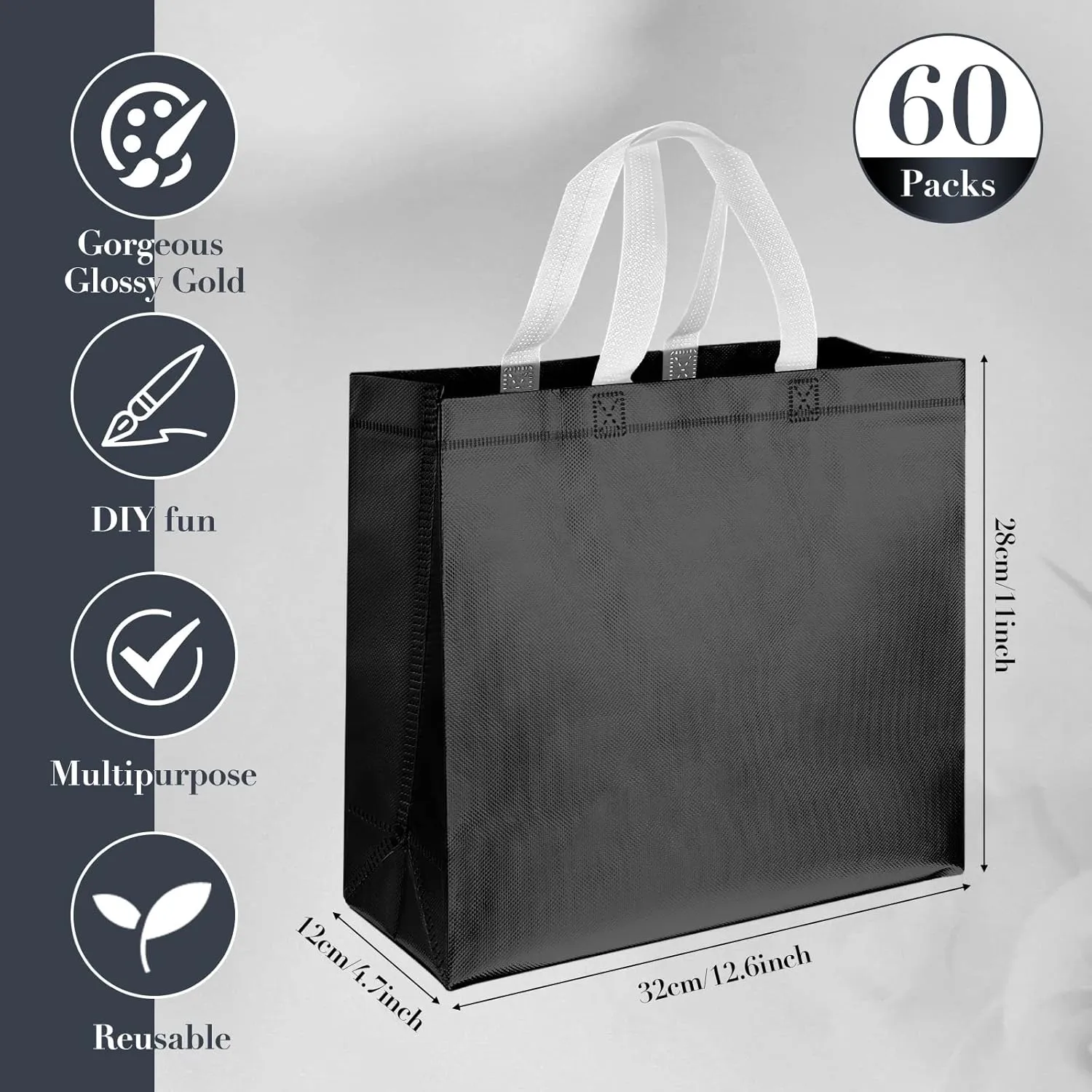 Eccliy 60 Pcs Reusable Gift Tote Bags Grocery Shopping Bag with Handles Thank You Gift Bags for Bridesmaid Wedding(Black)